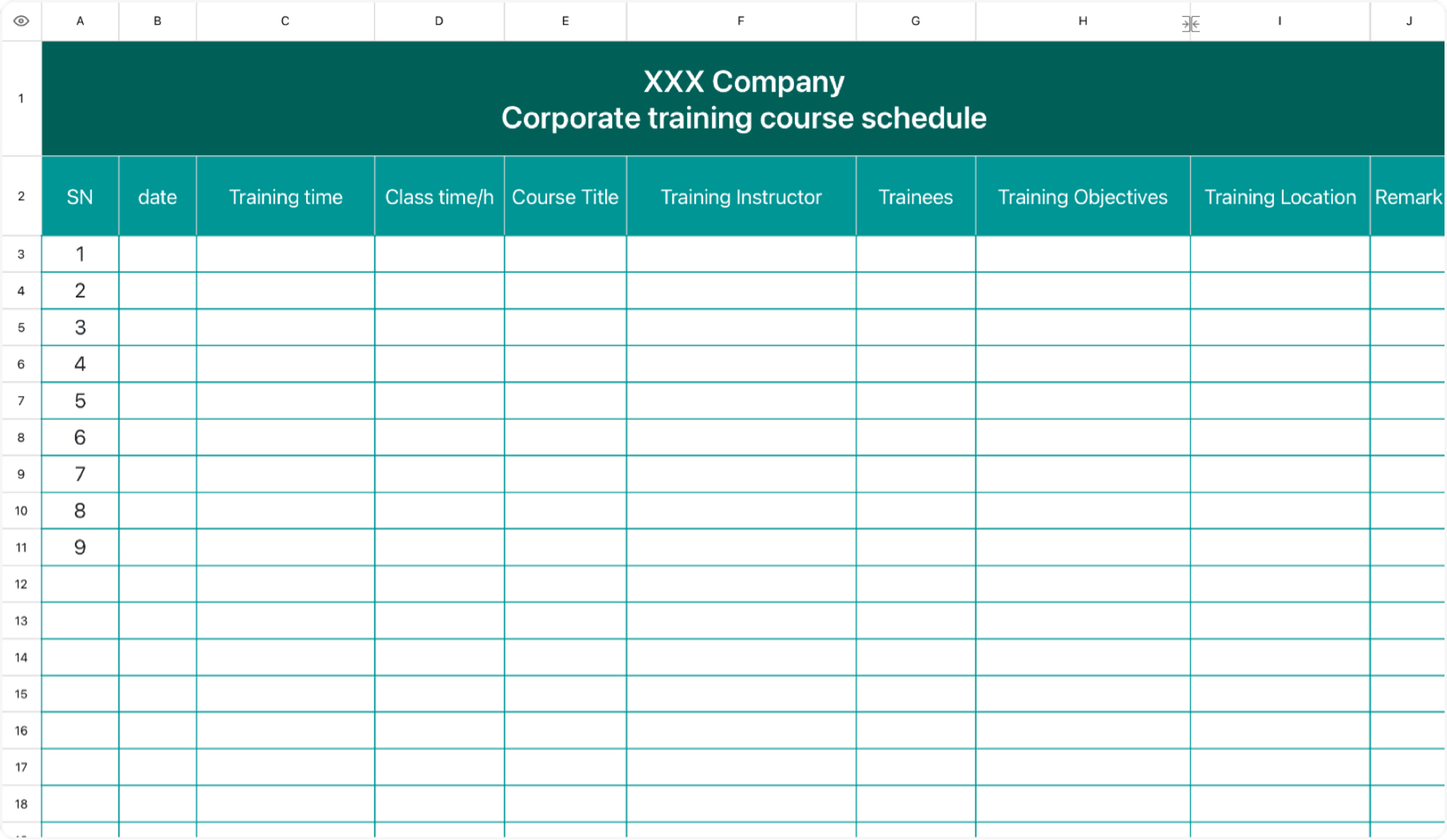 Enterprise training course schedule